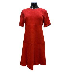 NWT SCAPA Lauren Perre Cherry Red Faux Suede Short Sleeve Dress S